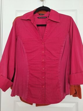 Zac & Rachel Deep Pink Pintuck Button-Front Shirt